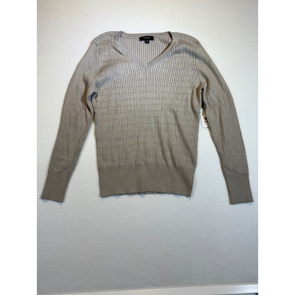 Active USA Girls 2XL V Neck Ribbed Knit Long Sleeve Pullover Sweater Top